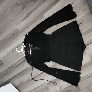 Black lace long sleeve romper